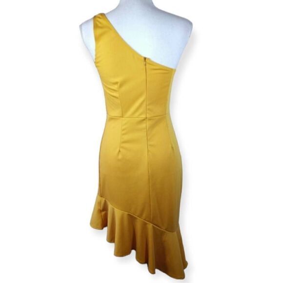 VESTIDOS YELLOW OFF-THE-SHOULDER DRESS SZ.L EUC. - Picture 4 of 6